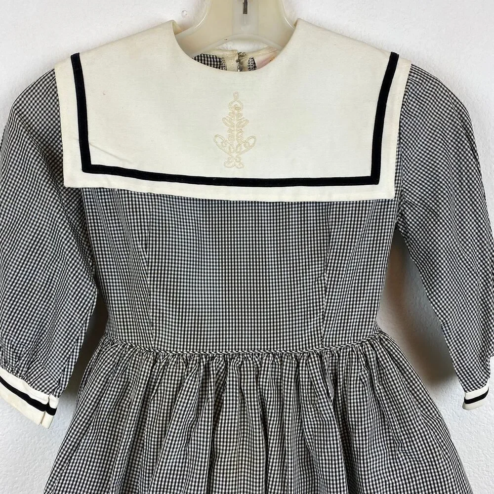 Vintage 60s Barbie Taffeta Black White Check Girls Dress Size 8 1964 Mattel Inc